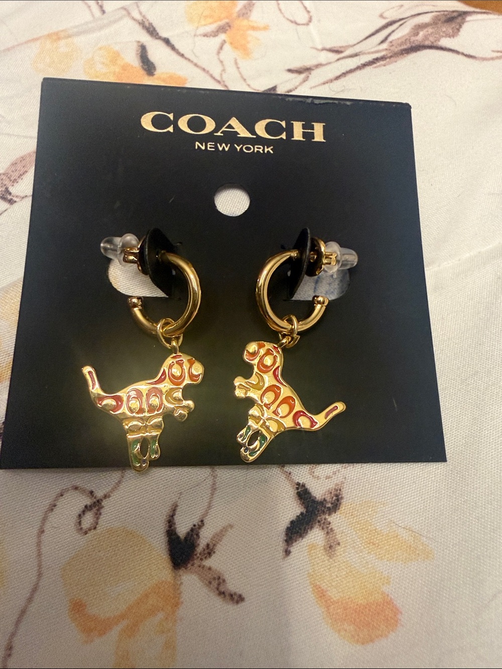 Coach Gold-tone dinosaur Charm Drop Earrings with Multicolor Enamel